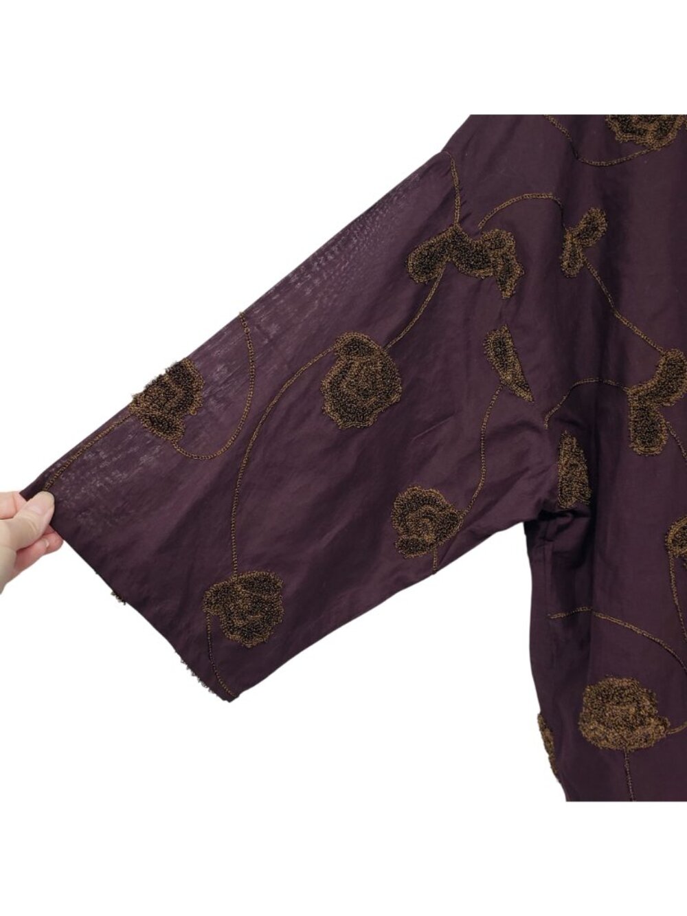 Pure Jill J Jill Valley Embroidered Purple Brown Top Fall Colors Boho Textured - Picture 10 of 11